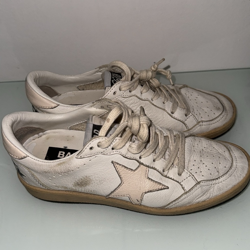GOLDEN GOOSE SNEAKERS Ball Star LTD in white nappa salmon-pink star w Box!